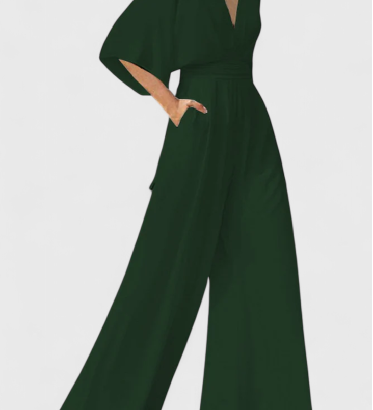 Isaura Μακρύ Κομψό Ολόσωμο με Φαρδύ Μπατζάκι και Ντεκολτέ σε V