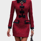 Cynthia | Κόκκινο Φόρεμα Tweed με Μαύρες Λεπτομέρειες