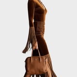 Ramona | Καφέ Βελούδινο Φόρεμα Μάξι με Κουμπί και Φούντες