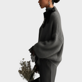 Loisa | Γκρι Πλεχτό Πουλόβερ Μοχάι Με Δαντελένια Μανίκια