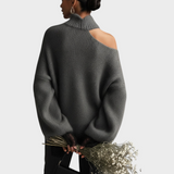 Loisa | Γκρι Πλεχτό Πουλόβερ Μοχάι Με Δαντελένια Μανίκια