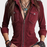 Mendy | Vintage πουκάμισο με φερμουάρ και τσέπες