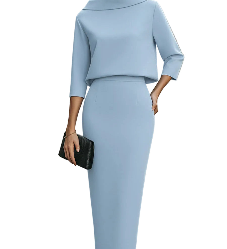 Nina - Σετ Τοπ με Λαιμόκοψη Boat και Μίντι Φούστα (Boat Neck Top And Midi Skirt Set)