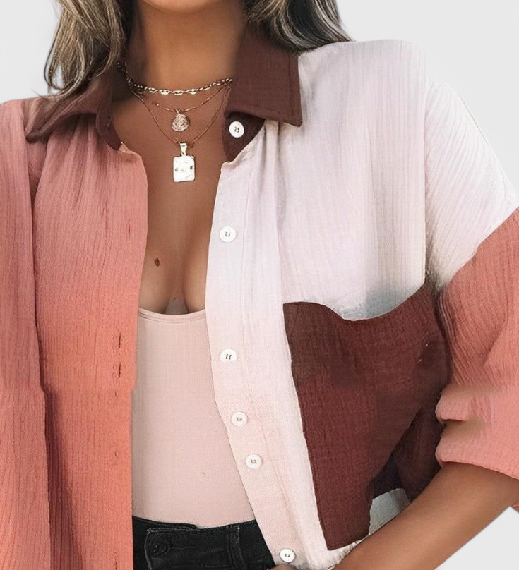 Μπλούζα Juniper με Κουμπιά και Σχέδιο Color Block