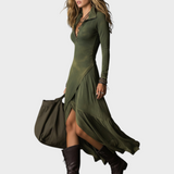 Tricia | Μίντι Φόρεμα Bohemian από Πλυμένο Βαμβάκι με Μισό Φερμουάρ και Σχίσιμο στο Τελείωμα