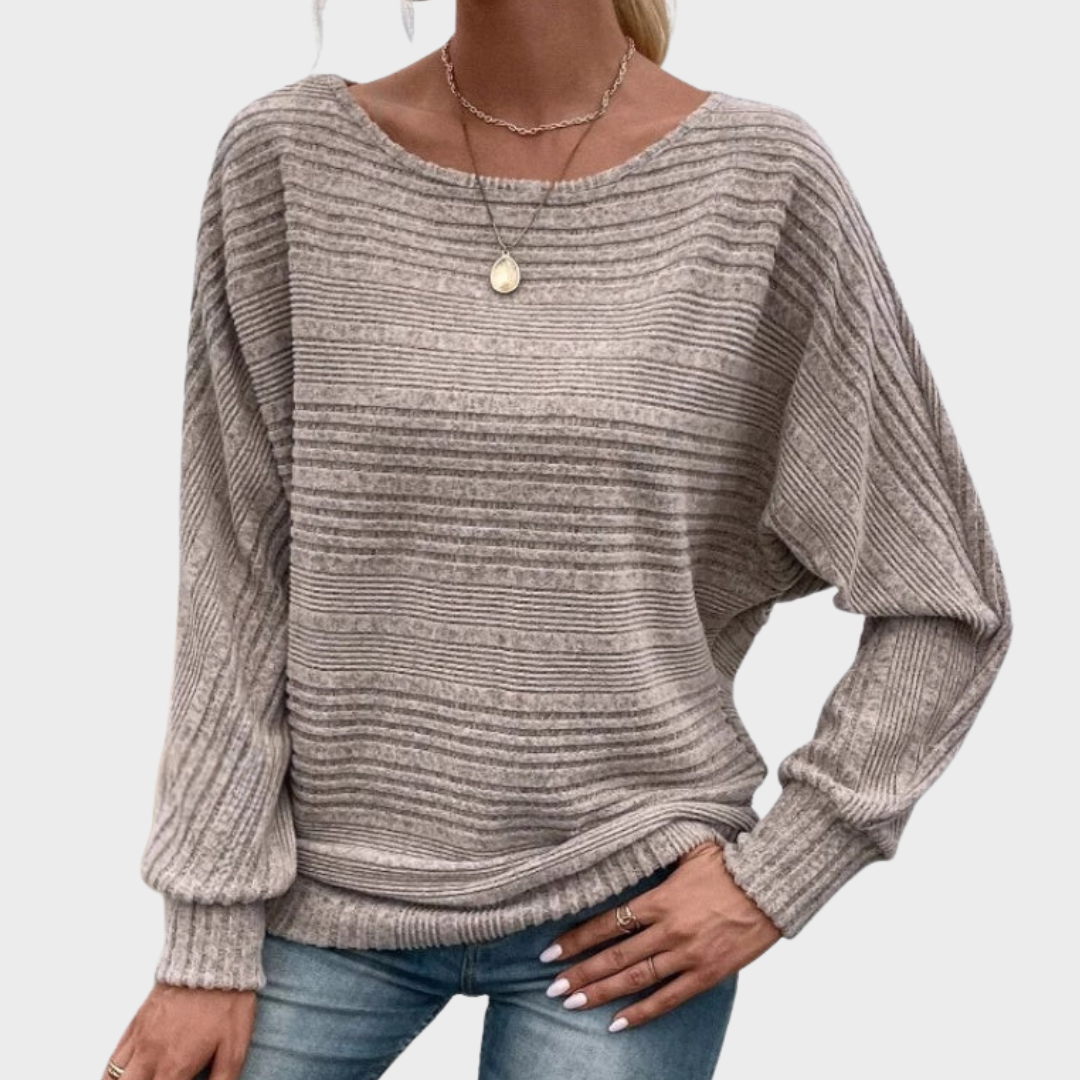 Yasmin | Στενή Ριγέ Μπλούζα με Μακρύ Μανίκι και Στρογγυλή Λαιμόκοψη