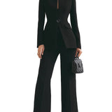 Claudia - Εκλεπτυσμένο Σετ με Σακάκι με Ψηλό Γιακά και Παντελόνα σε Φαρδιά Γραμμή (Sophisticated High-Collar Blazer & Wide-Leg Trousers Set)