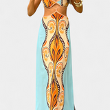 Σιτέλα Φόρεμα με Κόψιμο, Αφηρημένο Σχέδιο και Ανοιχτή Πλάτη