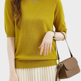 Eureka | 100% Μαλλί Μερινός Μπλούζα Crewneck Μισό Μανίκι