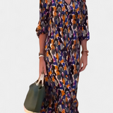 Teodora Ρετρό Φόρεμα με Λαιμόκοψη V και Φουσκωτά Μανίκια