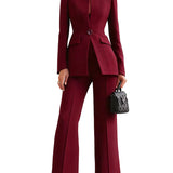Claudia - Εκλεπτυσμένο Σετ με Σακάκι με Ψηλό Γιακά και Παντελόνα σε Φαρδιά Γραμμή (Sophisticated High-Collar Blazer & Wide-Leg Trousers Set)