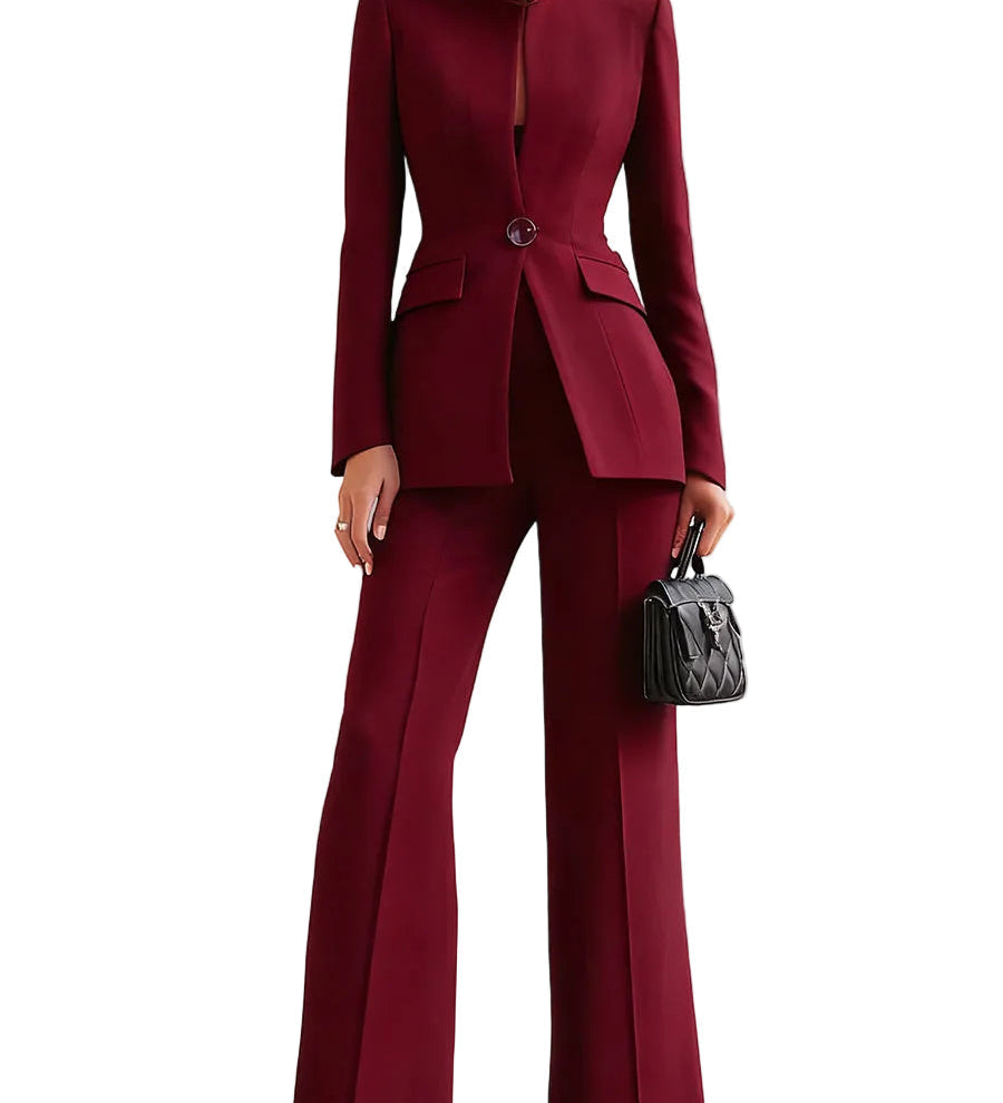 Claudia - Εκλεπτυσμένο Σετ με Σακάκι με Ψηλό Γιακά και Παντελόνα σε Φαρδιά Γραμμή (Sophisticated High-Collar Blazer & Wide-Leg Trousers Set)