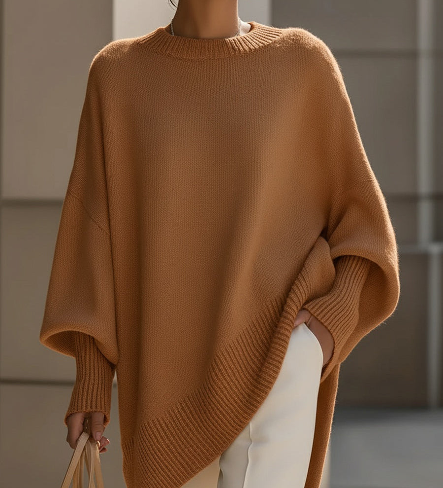 Πλεκτό Πόντσο Πουλόβερ σε Φαρδιά Γραμμή