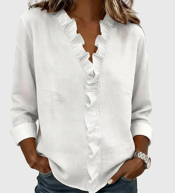 Φαίδρα - Μπλούζα με Ρίγες, V-Λαιμόκοψη και Μακριά Μανίκια