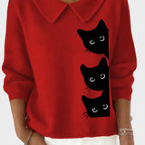 Leslie | Γυναικείο Τοπ με Αστείο Σχέδιο Γάτας για Λάτρεις της Γάτας και Γιακά Baby Doll