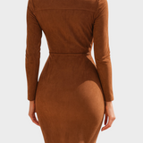 Orabella | Φόρεμα με Φερμουάρ από Καραμέλα Καφέ Σουέτ