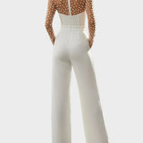 Tellie | Ολόσωμη Φόρμα σε Λευκό Χρώμα με Διαφάνεια στο Μπούστο και Διακόσμηση από Πέρλες (Pearl-Embellished Sheer Bodice White Jumpsuit)