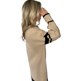 Talia - Εκλεπτυσμένο Φόρεμα-Πλεκτή Μπλούζα με Ζιβάγκο και Αντίθεση (Refined Contrast Turtle Neck Sweater Dress)