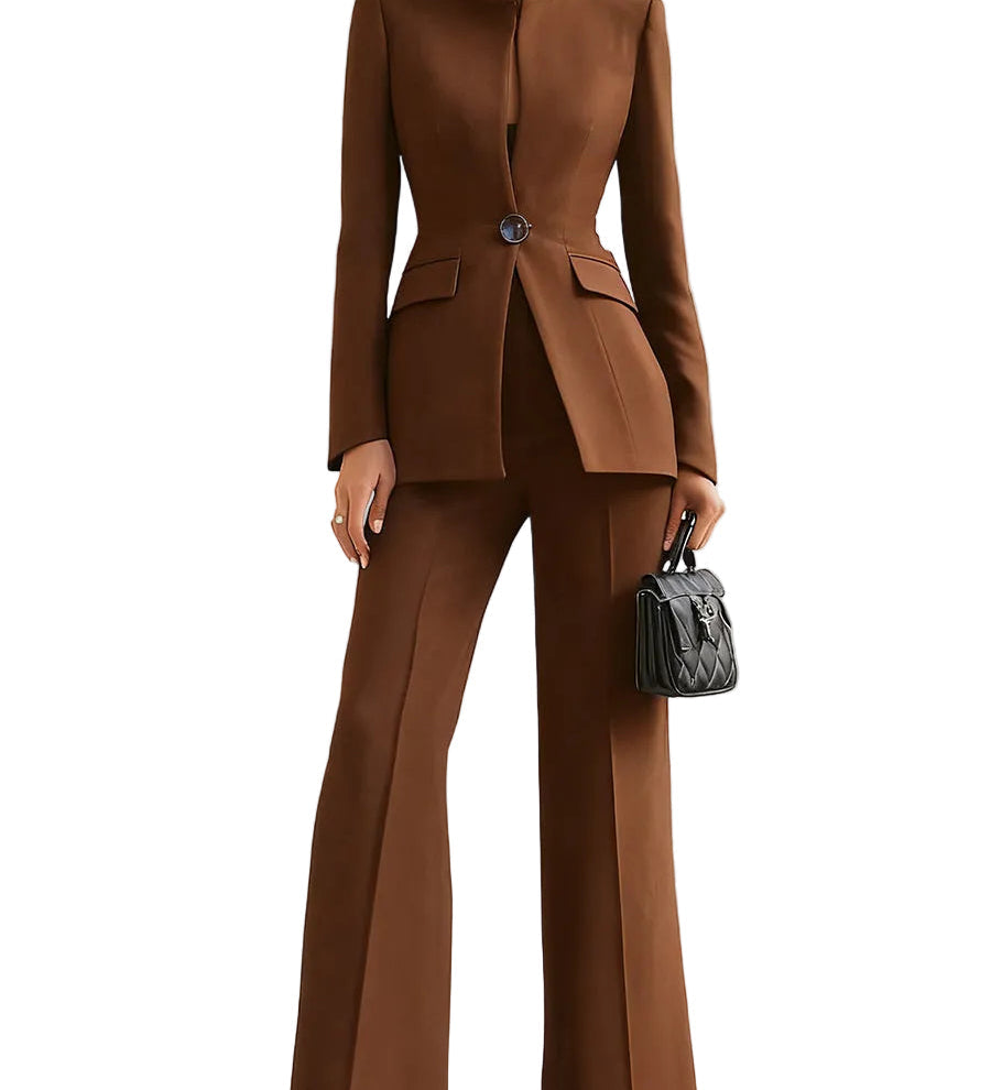 Claudia - Εκλεπτυσμένο Σετ με Σακάκι με Ψηλό Γιακά και Παντελόνα σε Φαρδιά Γραμμή (Sophisticated High-Collar Blazer & Wide-Leg Trousers Set)