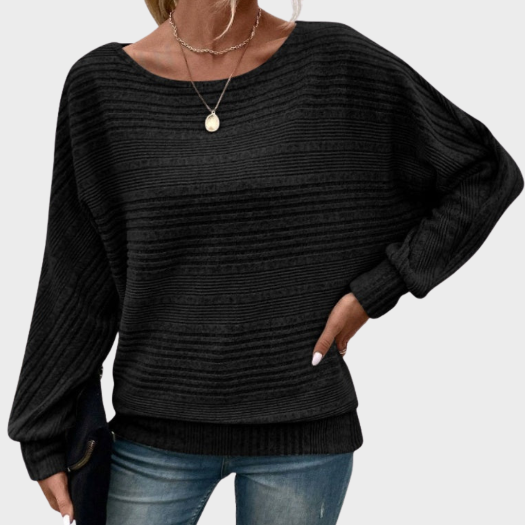 Yasmin | Στενή Ριγέ Μπλούζα με Μακρύ Μανίκι και Στρογγυλή Λαιμόκοψη