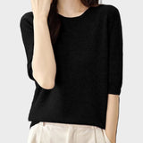 Eureka | 100% Μαλλί Μερινός Μπλούζα Crewneck Μισό Μανίκι