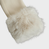 Nora | Κρεμ Φουσκωτό Παλτό με Ψεύτικη Γούνα στον Γιακά και τα Μανίκια