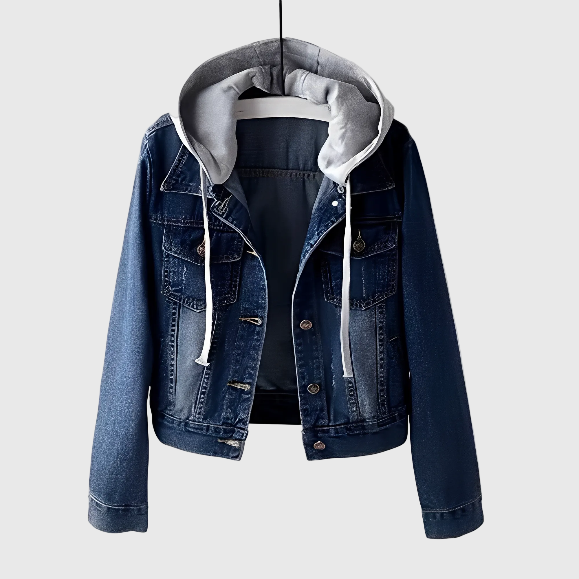 Καρόλυν - Κομψό Τζάκετ Τζιν με Κουκούλα για Γυναίκες