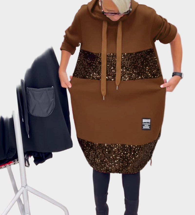 Marieta | Μοντέρνο Φόρεμα με Κουκούλα και Πάτσα