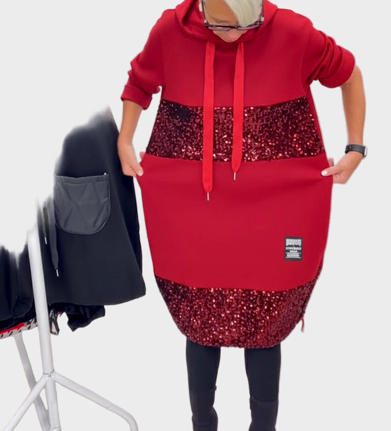 Marieta | Μοντέρνο Φόρεμα με Κουκούλα και Πάτσα