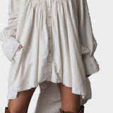 Μαίρη - Ρετρό μίνι φόρεμα με δαντέλα, ασύμμετρο τελείωμα και μακριά μανίκια