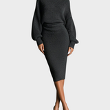 Bettina | Γυναικείο Midi Φόρεμα Χακί Πλεκτό με Υψηλό Λαιμό και Oversized Σιλουέτα