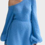 Λούσι | ElevenOra Chic Elegant Μπλε Μίνι Φόρεμα Με Έναν Ώμο Μακρύ Φουσκωτό Μανίκι A-Line