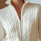 Λευκή πλεκτή ζακέτα με φερμουάρ (cable-knit)