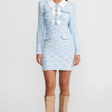 Tevera | Τουίντ Μίνι Φόρεμα με Αντιθετικό Γιακά και Διακοσμητικούς Φιόγκους