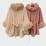 Zendie | Πολυτελή Χειμωνιάτικα Κάπες με Λεπτομέρειες από Γούνα σε Ροζ