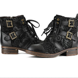 Cerila | Διαχρονικά Κομψά Φλατ Μποτάκια με Φλοράλ Σχέδιο και Κορδόνια