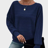 Yasmin | Στενή Ριγέ Μπλούζα με Μακρύ Μανίκι και Στρογγυλή Λαιμόκοψη