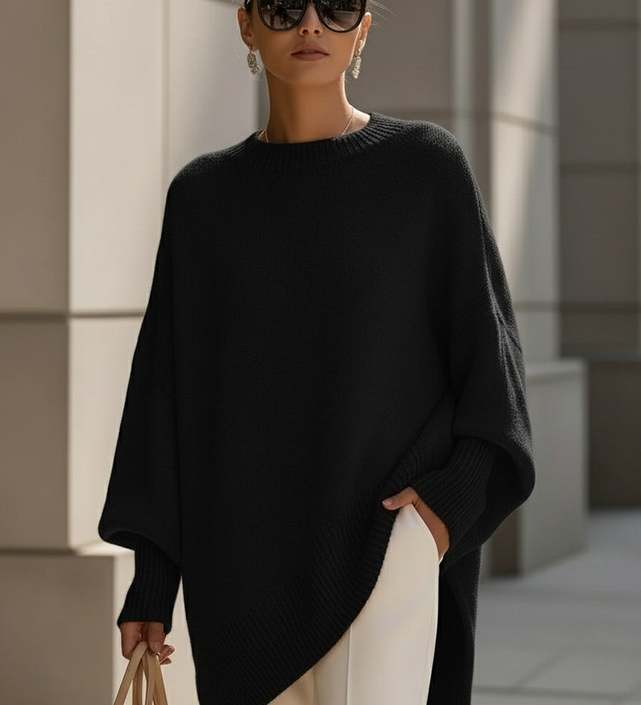 Πλεκτό Πόντσο Πουλόβερ σε Φαρδιά Γραμμή