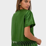 Rylie | Πράσινο Σατέν Τοπ με Φούντες