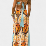 Σιτέλα Φόρεμα με Κόψιμο, Αφηρημένο Σχέδιο και Ανοιχτή Πλάτη