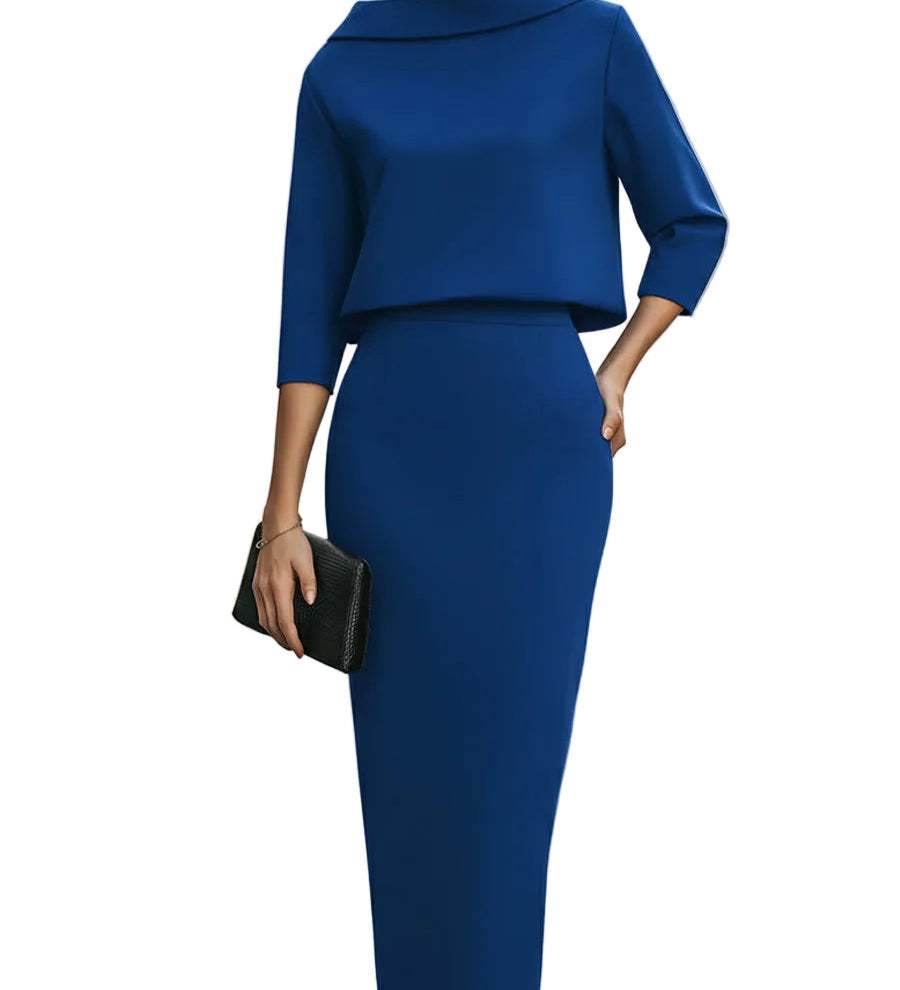 Nina - Σετ Τοπ με Λαιμόκοψη Boat και Μίντι Φούστα (Boat Neck Top And Midi Skirt Set)