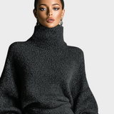 Bettina | Γυναικείο Midi Φόρεμα Χακί Πλεκτό με Υψηλό Λαιμό και Oversized Σιλουέτα