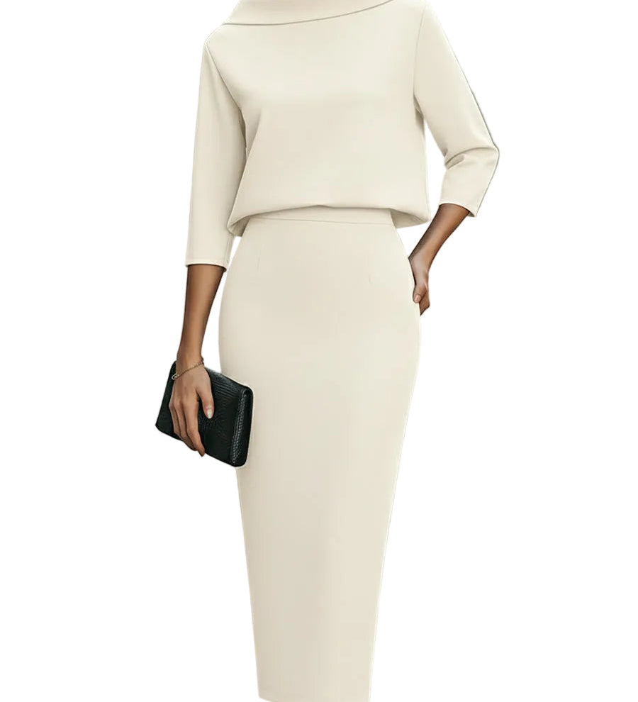 Nina - Σετ Τοπ με Λαιμόκοψη Boat και Μίντι Φούστα (Boat Neck Top And Midi Skirt Set)