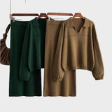 Aster - Σετ Coord από μαλλί Premium - Πουλόβερ με φούστα (Premium Woolen Coord Set - Sweater with Skirt)