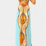 Σιτέλα Φόρεμα με Κόψιμο, Αφηρημένο Σχέδιο και Ανοιχτή Πλάτη