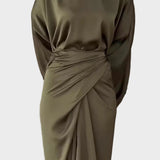 Maddy | Μάξι Σατέν Φόρεμα με Μανίκια Νυχτερίδα