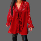 χαλαρά μπλουζάκια μονόχρωμα με βολάν