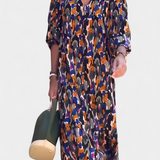 Teodora Ρετρό Φόρεμα με Λαιμόκοψη V και Φουσκωτά Μανίκια