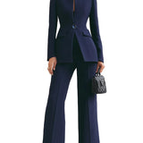 Claudia - Εκλεπτυσμένο Σετ με Σακάκι με Ψηλό Γιακά και Παντελόνα σε Φαρδιά Γραμμή (Sophisticated High-Collar Blazer & Wide-Leg Trousers Set)