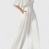 Isaura Μακρύ Κομψό Ολόσωμο με Φαρδύ Μπατζάκι και Ντεκολτέ σε V